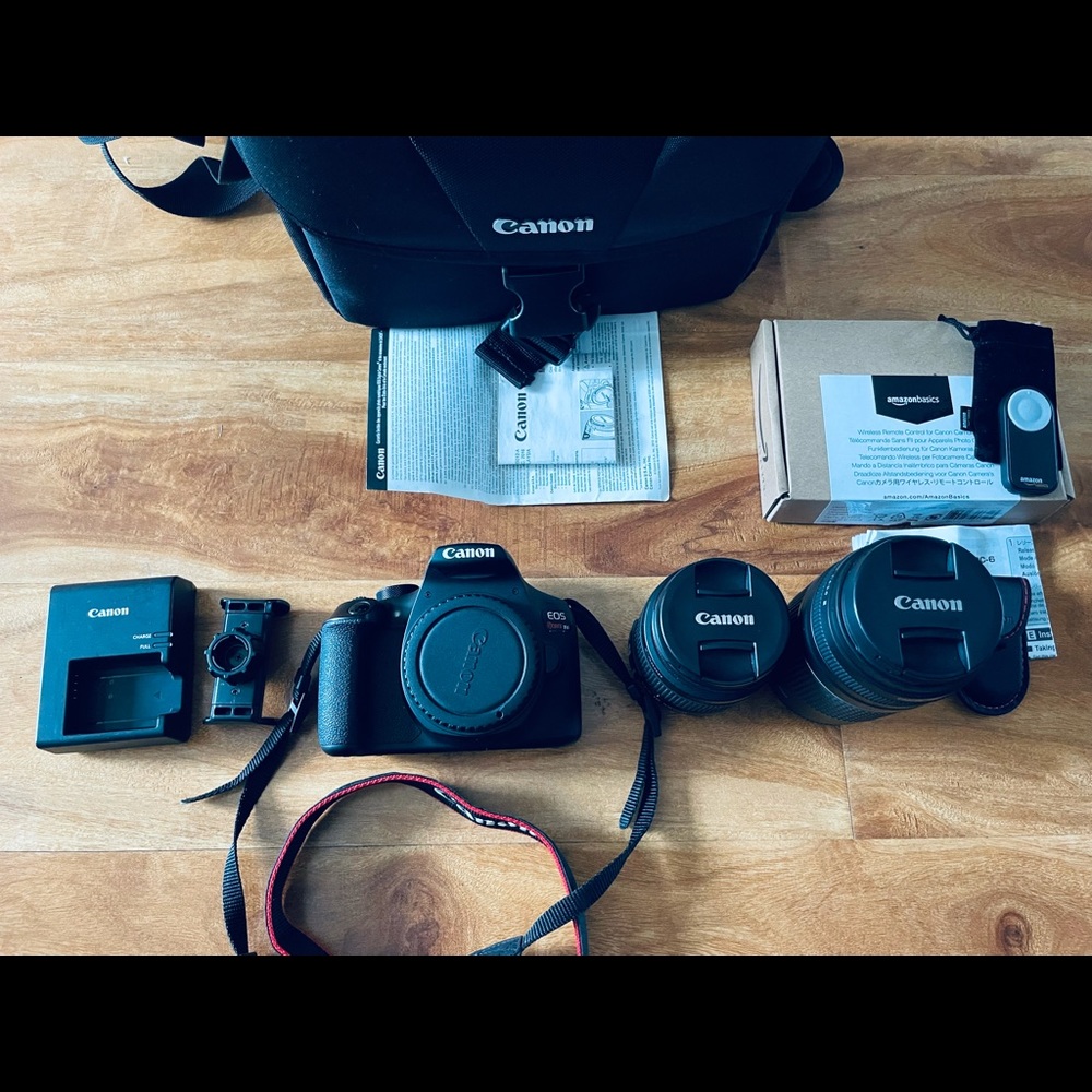 Canon EOS rebel T6 premium + Velbon DV-40 + SD card + 2 remote clickers